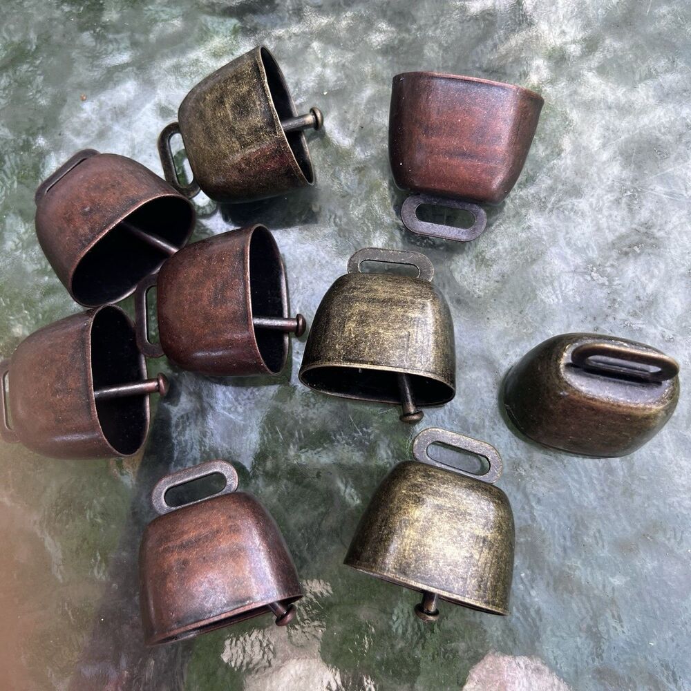 Vintage Style Small Metal Cow Bells – Antique Rustic Charm Set of 9